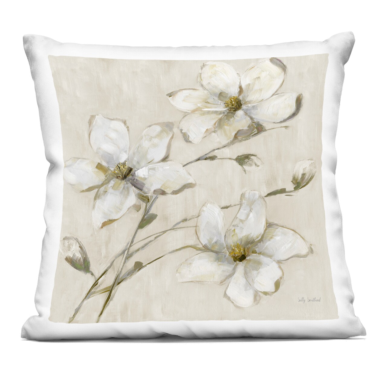 Stupell Industries Neutral Tone Dogwood Flowers Decorative Printed Pillow design by Sally Swatland, 18 x 7 x 18